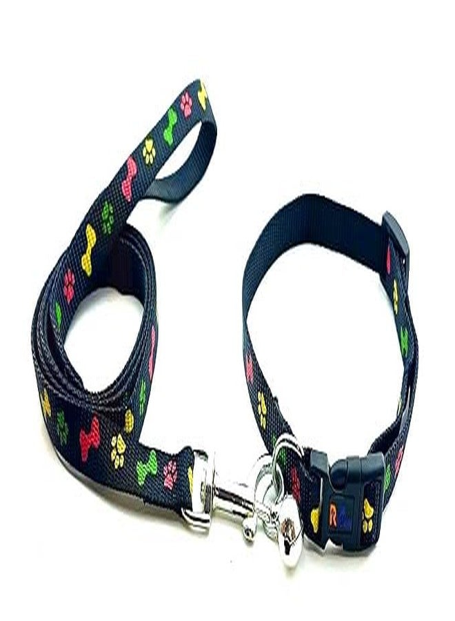 Pups&Pets طقم طوق ومقود للكلاب من Pups&Pets، مزين بطبعة جراء، طوق نايلون قابل للتعديل مع مقود للكلاب الصغيرة والمتوسطة، طقم طوق ومقود ملون للجراء والكلاب والقطط 15 مم - Image 1